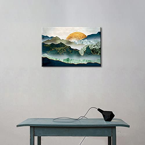 Canvas Wall Art Abstract Mountain Sunset Painting Pictures Print On Canvas for Living Room Bedroom Home Wall Modern Decoration Stretched by Wooden Frame Ready to Hang, 24x16in