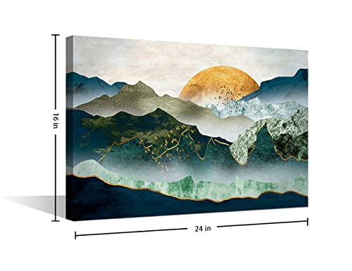 Canvas Wall Art Abstract Mountain Sunset Painting Pictures Print On Canvas for Living Room Bedroom Home Wall Modern Decoration Stretched by Wooden Frame Ready to Hang, 24x16in