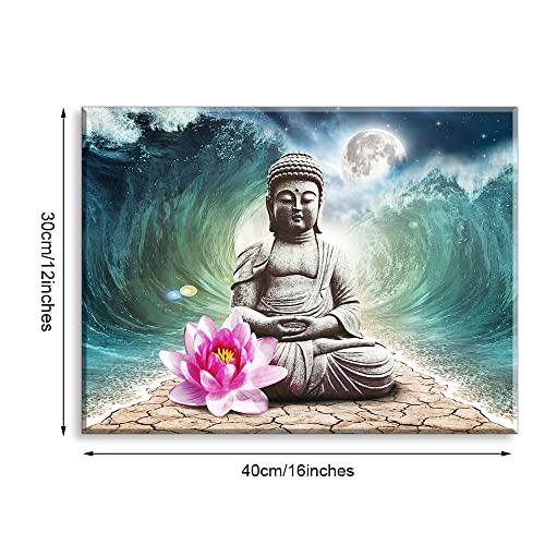 Piy Painting Buddha Modern Canvas Painting Wall Art For Home Decor Buddha Figure Print On Canvas Lotus Flower Pray for Peace Artwork Waterproof Stretched and Framed For Room Christmas Gift 30x40cm