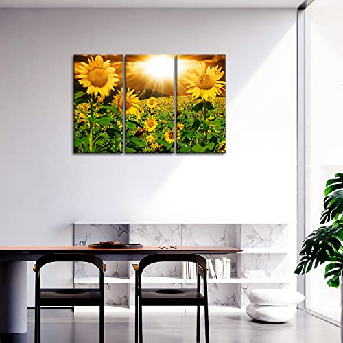 Canvas Print Wall Art Picture For Home Decor Bright Sunflower Yellow Sunshine 3 Pieces Paintings Modern Giclee Stretched And Framed Artwork The Flower Pictures Photo Prints On Canvas