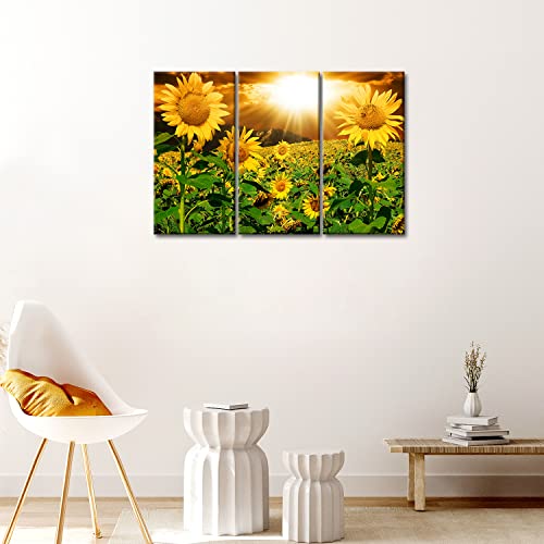 Canvas Print Wall Art Picture For Home Decor Bright Sunflower Yellow Sunshine 3 Pieces Paintings Modern Giclee Stretched And Framed Artwork The Flower Pictures Photo Prints On Canvas