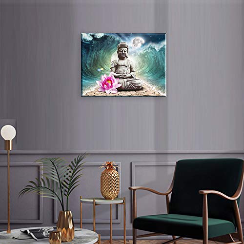 Piy Painting Buddha Modern Canvas Painting Wall Art For Home Decor Buddha Figure Print On Canvas Lotus Flower Pray for Peace Artwork Waterproof Stretched and Framed For Room Christmas Gift 30x40cm