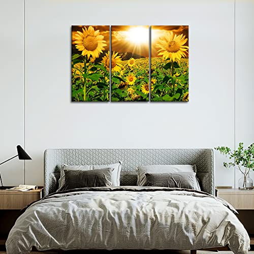 Canvas Print Wall Art Picture For Home Decor Bright Sunflower Yellow Sunshine 3 Pieces Paintings Modern Giclee Stretched And Framed Artwork The Flower Pictures Photo Prints On Canvas