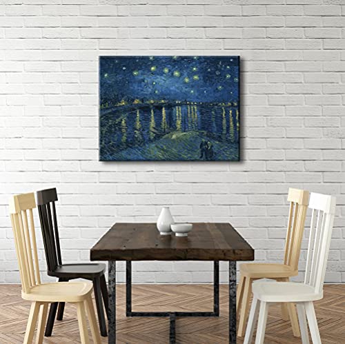 Wieco Art Starry Night Over The Rhone by Van Gogh Classical Oil Paintings Reproduction Large Modern Stretched and Framed Canvas Print Wall Art Seascape Pictures Giclee Artwork for Home Office Decor