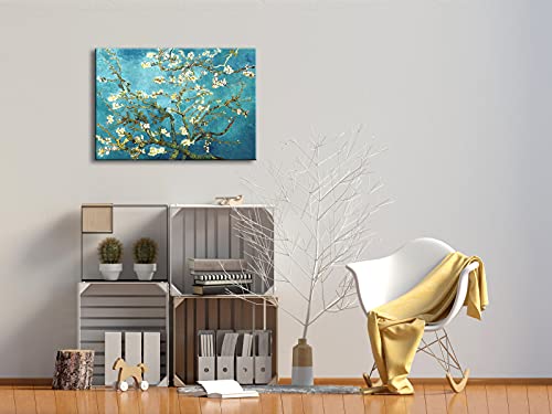 Wieco Art Giclee Canvas Prints Wall Art for Wall Decor by Van Gogh Paintings Almond Blossom Modern One Piece Stretched and Framed Abstract Flowers Artwork Home Office Decorations