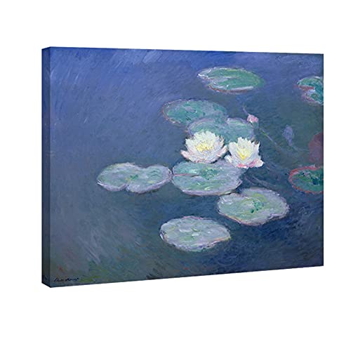 Wieco Art Water Lilies Canvas Prints Wall Art of Claude Monet Famous Floral Oil Paintings Reproduction Stretched and Framed Classic Flower Pictures Giclee Artwork for Bedroom Home Office Decorations