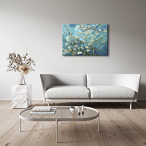 Wieco Art Giclee Canvas Prints Wall Art for Wall Decor by Van Gogh Paintings Almond Blossom Modern One Piece Stretched and Framed Abstract Flowers Artwork Home Office Decorations