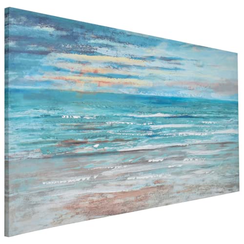 Home Selections Hand Painted Abstract Seascape Wall Canvas. Large Teal Canvas Art. 3D Modern Canvas Picture, Ready to hang Canvas Wall Art. 100x50cm