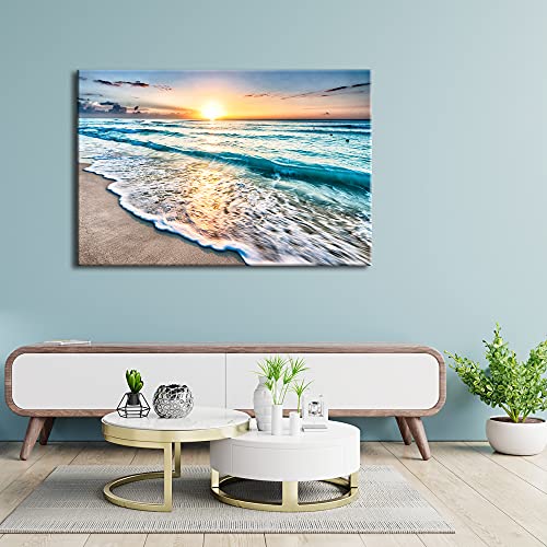 Wieco Art Large Sea Waves Canvas Prints Wall Art Ocean Beach Pictures Paintings for Living Room Bedroom Office Home Decorations Modern Stretched and Framed Seascape Giclee Artwork Ready to Hang
