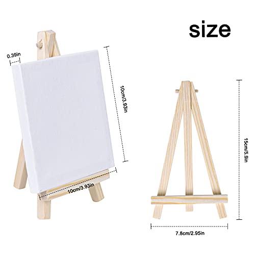 5Pack Mini Easel with Art Canvas, Canvas Art Boards Pre-Stretched and Primed Blank Canvas,Table Top Wooden Easel for Craft Oil Acrylic Painting & Drawing Artist (L10 x W10cm (3.93 x 3.93 inches)