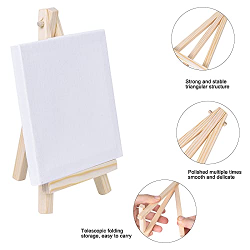 5Pack Mini Easel with Art Canvas, Canvas Art Boards Pre-Stretched and Primed Blank Canvas,Table Top Wooden Easel for Craft Oil Acrylic Painting & Drawing Artist (L10 x W10cm (3.93 x 3.93 inches)