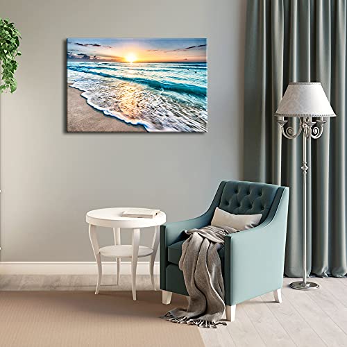 Wieco Art Large Sea Waves Canvas Prints Wall Art Ocean Beach Pictures Paintings for Living Room Bedroom Office Home Decorations Modern Stretched and Framed Seascape Giclee Artwork Ready to Hang