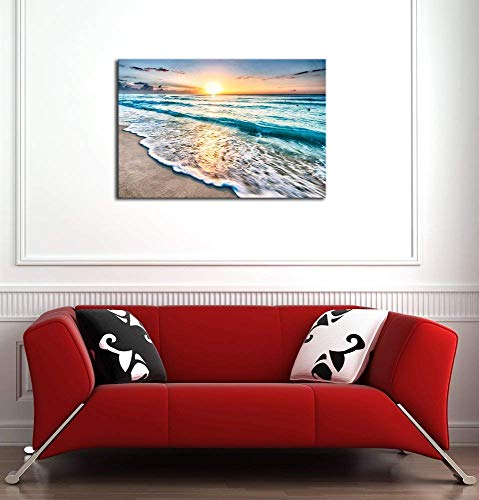 Wieco Art Large Sea Waves Canvas Prints Wall Art Ocean Beach Pictures Paintings for Living Room Bedroom Office Home Decorations Modern Stretched and Framed Seascape Giclee Artwork Ready to Hang