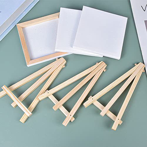 5Pack Mini Easel with Art Canvas, Canvas Art Boards Pre-Stretched and Primed Blank Canvas,Table Top Wooden Easel for Craft Oil Acrylic Painting & Drawing Artist (L10 x W10cm (3.93 x 3.93 inches)