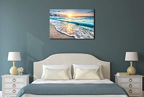 Wieco Art Large Sea Waves Canvas Prints Wall Art Ocean Beach Pictures Paintings for Living Room Bedroom Office Home Decorations Modern Stretched and Framed Seascape Giclee Artwork Ready to Hang