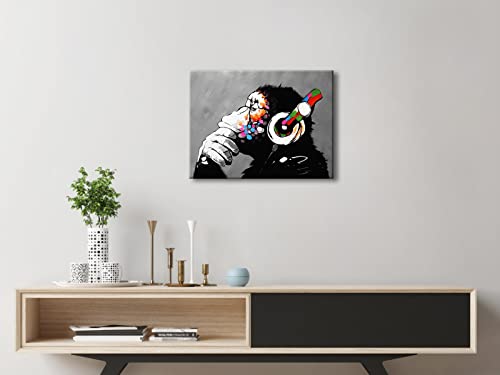 Wieco Art Monkey With Headphones Banksy DJ Chimp Pop Art Cool Ape Abstract Canvas Prints Wall Art Paintings for Living Room Bedroom Home Decorations Stretched Artwork for Office Decor
