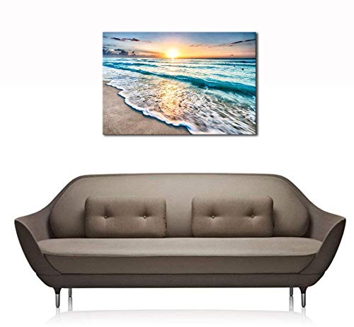 Wieco Art Large Sea Waves Canvas Prints Wall Art Ocean Beach Pictures Paintings for Living Room Bedroom Office Home Decorations Modern Stretched and Framed Seascape Giclee Artwork Ready to Hang