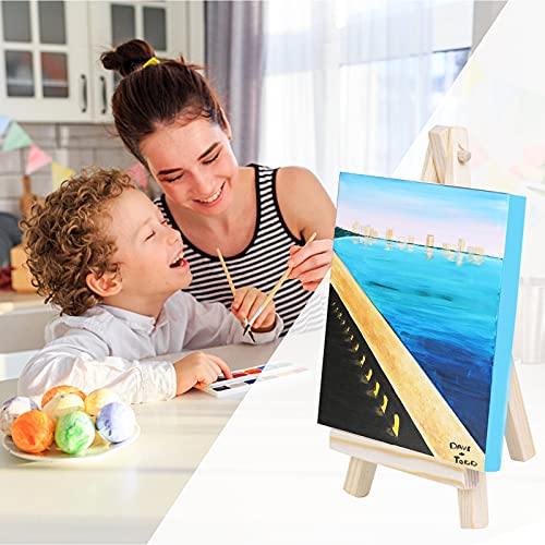 5Pack Mini Easel with Art Canvas, Canvas Art Boards Pre-Stretched and Primed Blank Canvas,Table Top Wooden Easel for Craft Oil Acrylic Painting & Drawing Artist (L10 x W10cm (3.93 x 3.93 inches)