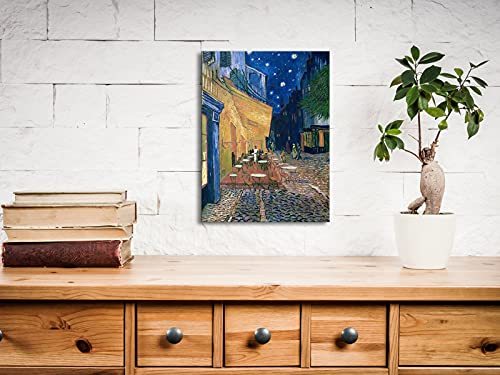 Wieco Art - Cafe Terrace at Night Modern Stretched and Framed Giclee Canvas Prints Van Gogh Oil Paintings Reproduction Cityscape Picture on Canvas Wall Art Ready to Hang for Bedroom Kitchen Home Decor