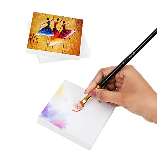Belle Vous Mini Easel with Art Canvas (10 Pack) - L10 x W10cm (3.93 x 3.93 inches) - Pre-Stretched and Primed Blank Canvas - Table Top Wooden Easel for Oil and Acrylic Painting & Drawing for Kids