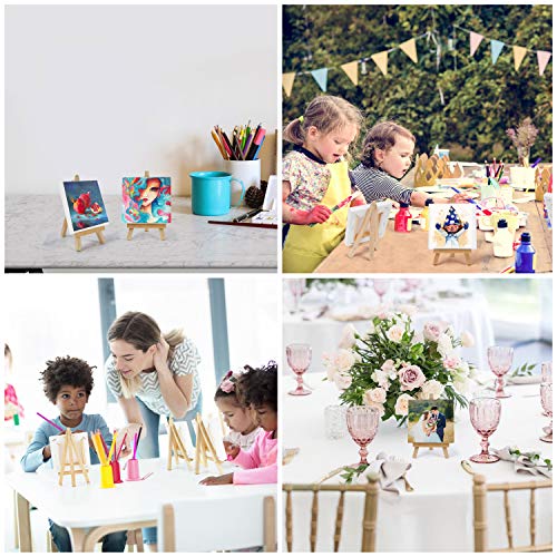 Belle Vous Mini Easel with Art Canvas (10 Pack) - L10 x W10cm (3.93 x 3.93 inches) - Pre-Stretched and Primed Blank Canvas - Table Top Wooden Easel for Oil and Acrylic Painting & Drawing for Kids