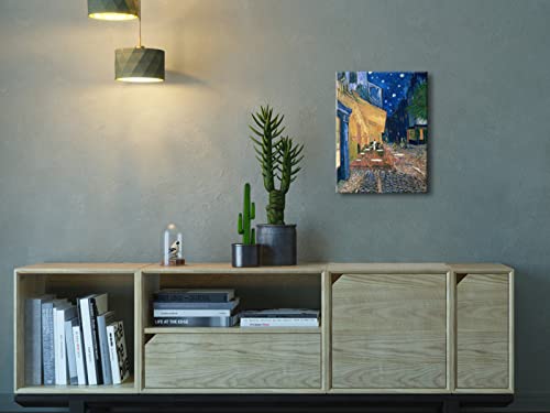 Wieco Art - Cafe Terrace at Night Modern Stretched and Framed Giclee Canvas Prints Van Gogh Oil Paintings Reproduction Cityscape Picture on Canvas Wall Art Ready to Hang for Bedroom Kitchen Home Decor