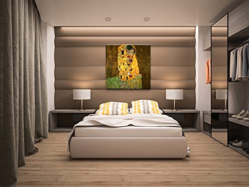Wieco Art Extra Large The Kiss by Gustav Klimt Famous Oil Paintings Reproductions Stretched and Framed Modern Giclee Canvas Prints Artwork Pictures on Canvas Wall Art Ready to Hang for Home Decor XL