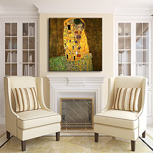 Wieco Art Extra Large The Kiss by Gustav Klimt Famous Oil Paintings Reproductions Stretched and Framed Modern Giclee Canvas Prints Artwork Pictures on Canvas Wall Art Ready to Hang for Home Decor XL