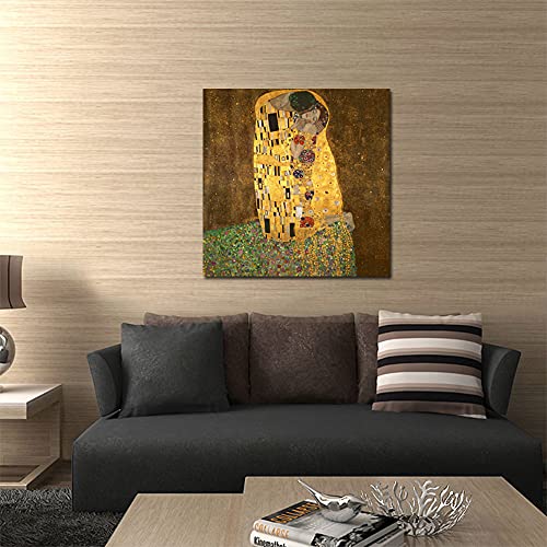 Wieco Art Extra Large The Kiss by Gustav Klimt Famous Oil Paintings Reproductions Stretched and Framed Modern Giclee Canvas Prints Artwork Pictures on Canvas Wall Art Ready to Hang for Home Decor XL