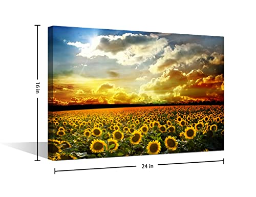 Sunflower Canvas Wall Art Prints Sunflower Paintings Printed on Canvas Framed and Stretched Floral Home Wall Decor Living Room Office Hotel Canvas Wall Art 16x24inch (40x60cm)