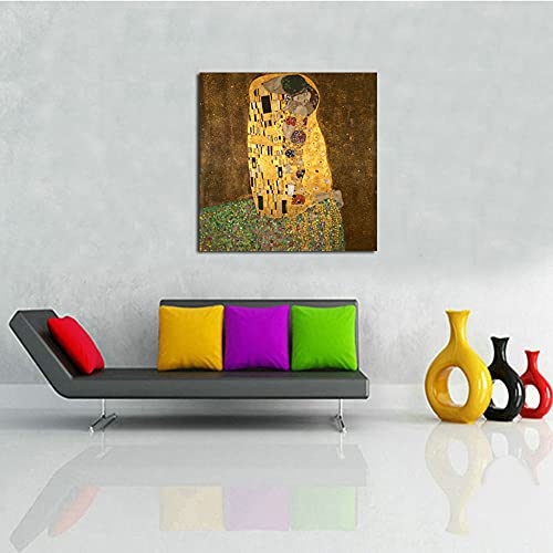 Wieco Art Extra Large The Kiss by Gustav Klimt Famous Oil Paintings Reproductions Stretched and Framed Modern Giclee Canvas Prints Artwork Pictures on Canvas Wall Art Ready to Hang for Home Decor XL