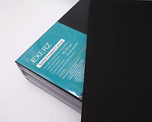 Exerz 30x40cm Black Canvas 5pk - A3 Canvas Framed 1.7cm Pre-Stretched Artist Canvas - 280GSM 100% Cotton Triple Primed/Acid Free/Medium Grain - Acrylic & Oil Paint