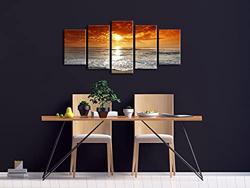 Wieco Art - Grand Sight 5 Piece Modern Landscape Artwork HD Seascape Stretched and Framed Giclee Canvas Prints Ocean Sea Beach Pictures Paintings on Canvas Wall Art for Living Room Bedroom Decorations