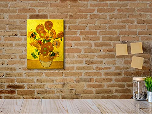 Wieco Art - Modern Abstract Flowers Giclee Canvas Prints Stretched and Framed Artwork Vase with Fifteen Sunflowers by Van Gogh Oil Paintings Reproduction Pictures on Canvas Wall Art for Home Décor