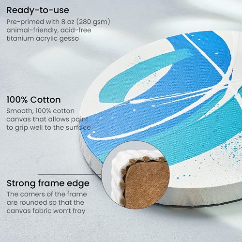 Arteza Paint Canvases for Painting, 8 Pack, 8 x 12 inches, Oval Blank Canvas Bulk, 100% Cotton Stretched Canvas, 8 oz Gesso-Primed, Art Supplies for Adults, for Acrylic Pouring and Oil Painting,White