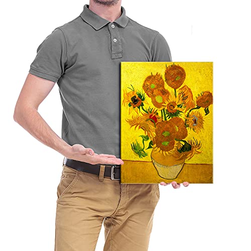 Wieco Art - Modern Abstract Flowers Giclee Canvas Prints Stretched and Framed Artwork Vase with Fifteen Sunflowers by Van Gogh Oil Paintings Reproduction Pictures on Canvas Wall Art for Home Décor