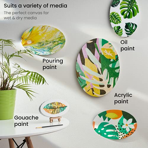 Arteza Paint Canvases for Painting, 8 Pack, 8 x 12 inches, Oval Blank Canvas Bulk, 100% Cotton Stretched Canvas, 8 oz Gesso-Primed, Art Supplies for Adults, for Acrylic Pouring and Oil Painting,White