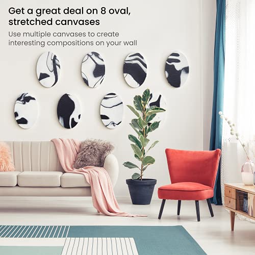 Arteza Paint Canvases for Painting, 8 Pack, 8 x 12 inches, Oval Blank Canvas Bulk, 100% Cotton Stretched Canvas, 8 oz Gesso-Primed, Art Supplies for Adults, for Acrylic Pouring and Oil Painting,White