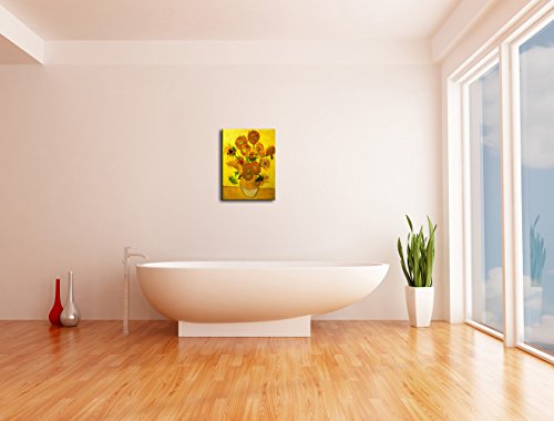 Wieco Art - Modern Abstract Flowers Giclee Canvas Prints Stretched and Framed Artwork Vase with Fifteen Sunflowers by Van Gogh Oil Paintings Reproduction Pictures on Canvas Wall Art for Home Décor