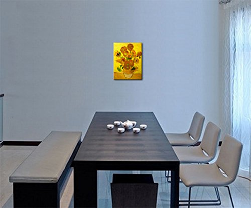 Wieco Art - Modern Abstract Flowers Giclee Canvas Prints Stretched and Framed Artwork Vase with Fifteen Sunflowers by Van Gogh Oil Paintings Reproduction Pictures on Canvas Wall Art for Home Décor