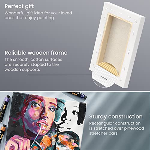 ARTEZA Stretched White Blank Canvas Multi Pack, 5x7, 8x10, 11x14, 12x16, 16x20 (2 of Each) Set of 10, Primed, 100% Cotton, Art Supplies for Acrylic, Oil, Other Wet or Dry Media