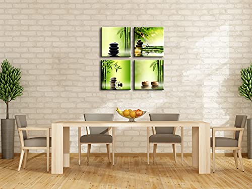 Wieco Art - Modern 4 Panels Stretched and Framed Contemporary Zen Giclee Canvas Prints Perfect Bamboo Green Pictures Paintings on Canvas Wall Art for Home Office Decorations Living Room Bedroom