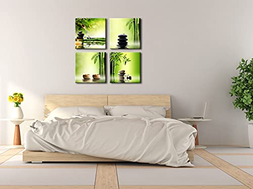 Wieco Art - Modern 4 Panels Stretched and Framed Contemporary Zen Giclee Canvas Prints Perfect Bamboo Green Pictures Paintings on Canvas Wall Art for Home Office Decorations Living Room Bedroom