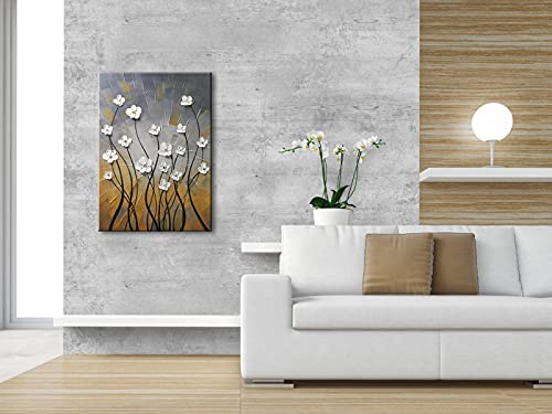 Wieco Art - Morning Dancing 100% Hand Painted Floral Oil Paintings Canvas Wall Art Modern Stretched and Framed Grace Abstract Flowers Artwork Ready to Hang for Living Room Home Decorations