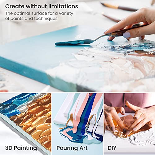 ARTEZA Stretched White Blank Canvas Multi Pack, 5x7, 8x10, 11x14, 12x16, 16x20 (2 of Each) Set of 10, Primed, 100% Cotton, Art Supplies for Acrylic, Oil, Other Wet or Dry Media