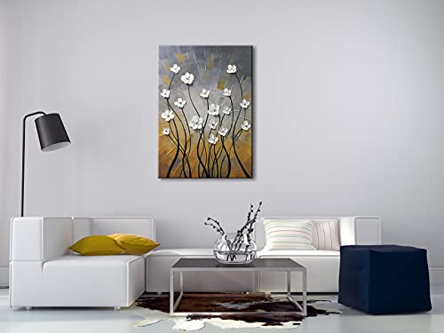 Wieco Art - Morning Dancing 100% Hand Painted Floral Oil Paintings Canvas Wall Art Modern Stretched and Framed Grace Abstract Flowers Artwork Ready to Hang for Living Room Home Decorations