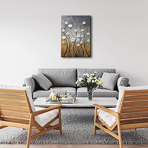 Wieco Art - Morning Dancing 100% Hand Painted Floral Oil Paintings Canvas Wall Art Modern Stretched and Framed Grace Abstract Flowers Artwork Ready to Hang for Living Room Home Decorations