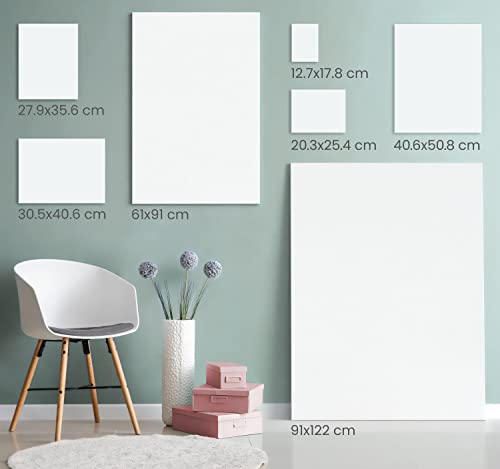 ARTEZA Stretched White Blank Canvas Multi Pack, 5x7, 8x10, 11x14, 12x16, 16x20 (2 of Each) Set of 10, Primed, 100% Cotton, Art Supplies for Acrylic, Oil, Other Wet or Dry Media