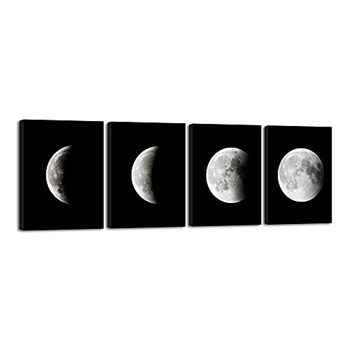 Wieco Art - Modern Giclee Canvas Prints Stretched Artwork Abstract Space Black and White Pictures to Photo Paintings on Canvas Wall Art for Home Office Decorations Wall Decor 4pcs/set
