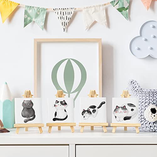 ARTEZA Mini Canvases with Easels 10.16 x 10.16 cm, Pack of 14, 100% Cotton Small Stretched Canvas & Solid Pine Wood Easel, Art Supplies for Painting Parties, Crafts, & Classrooms